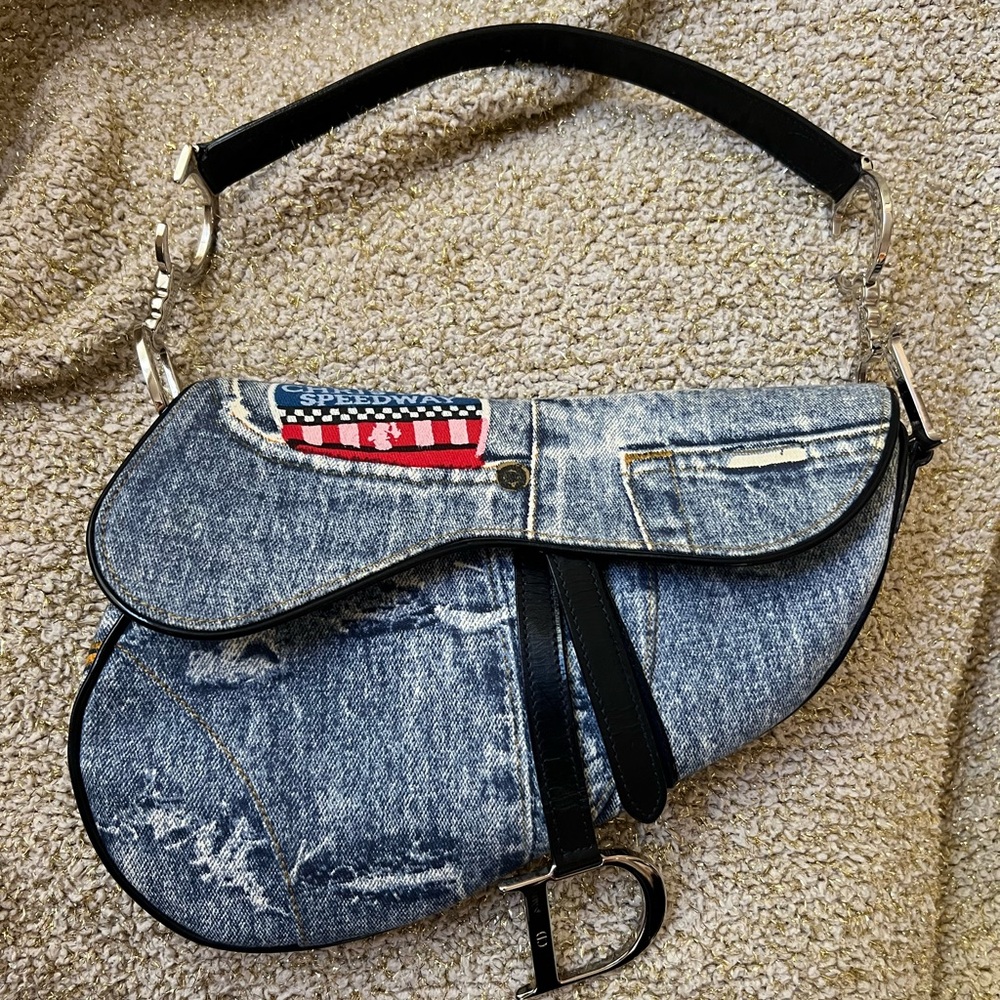 Dior Printed Denim Saddle Bag
